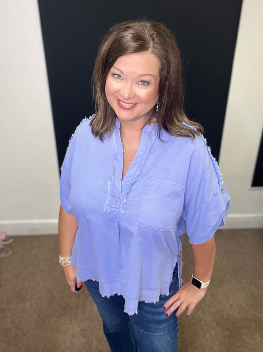 Washed Linen Top, Periwinkle