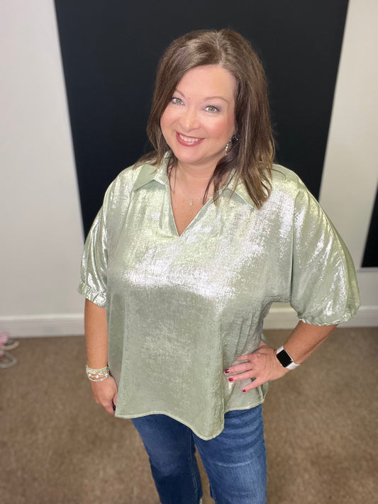 Metallic Top, Sage