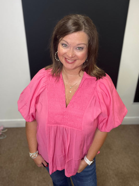 Pink Bubble Sleeve Top