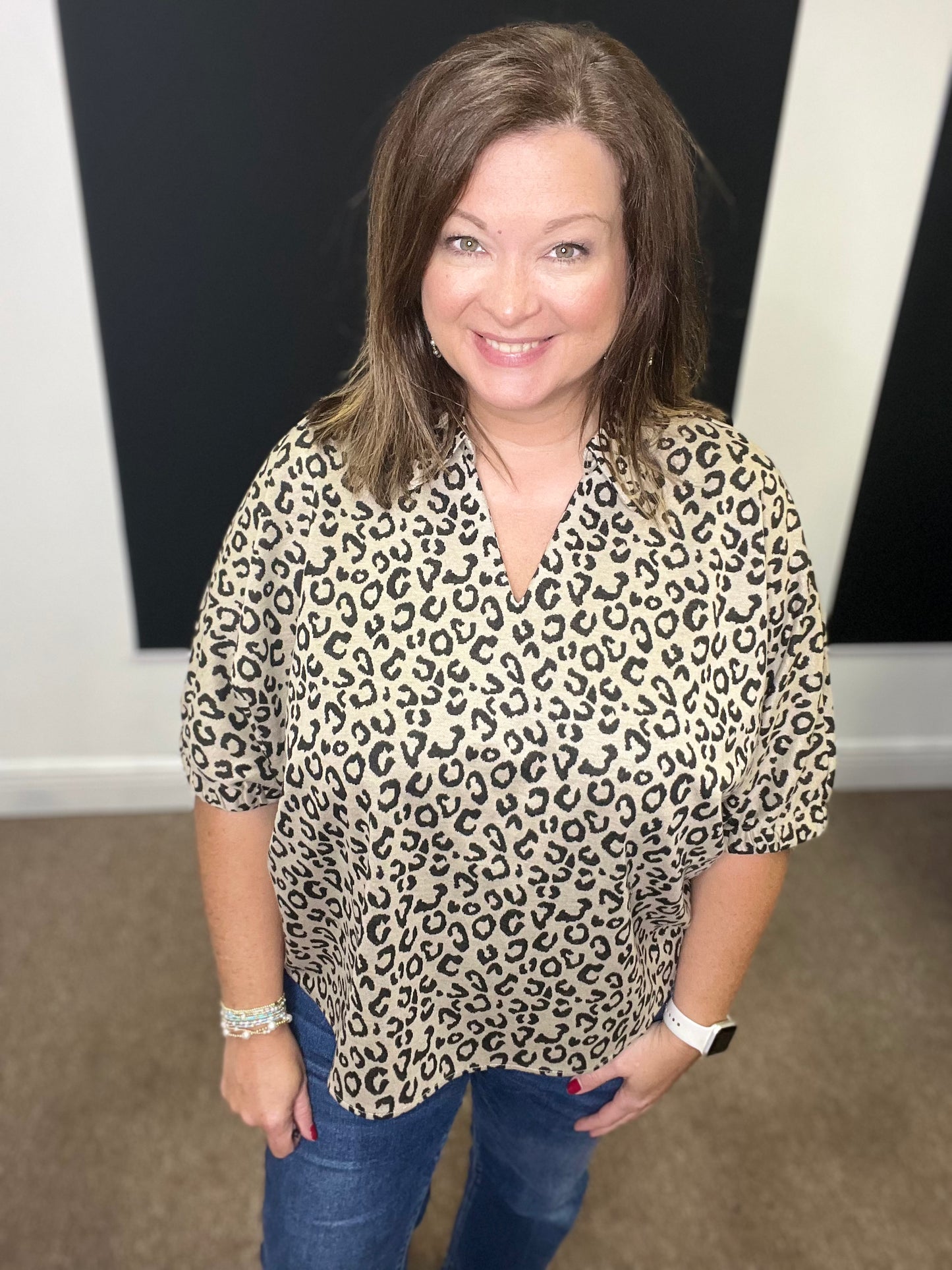 Leopard Top with Collar, Oatmeal