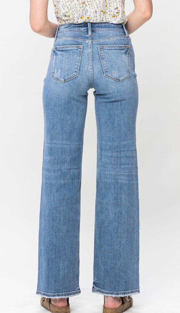 Judy Blue Mid Rise Vintage Wash Wide Leg