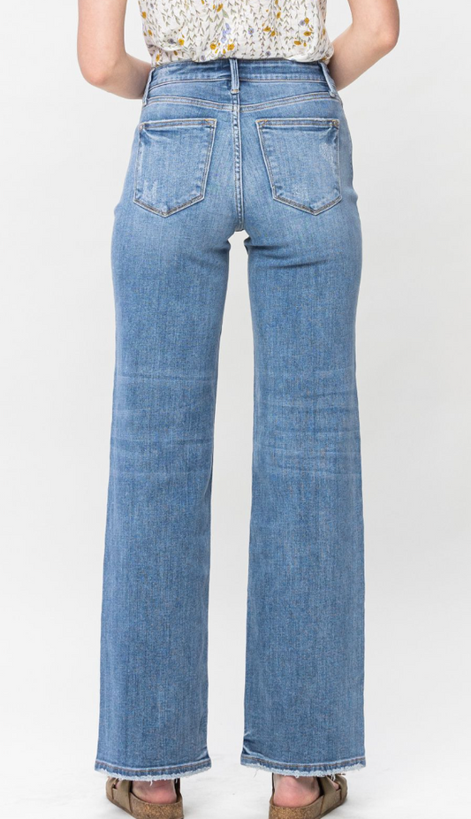 Judy Blue Mid Rise Vintage Wash Wide Leg