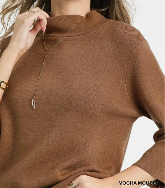 Mock Neck Knit Pullover Sweater-Mocha
