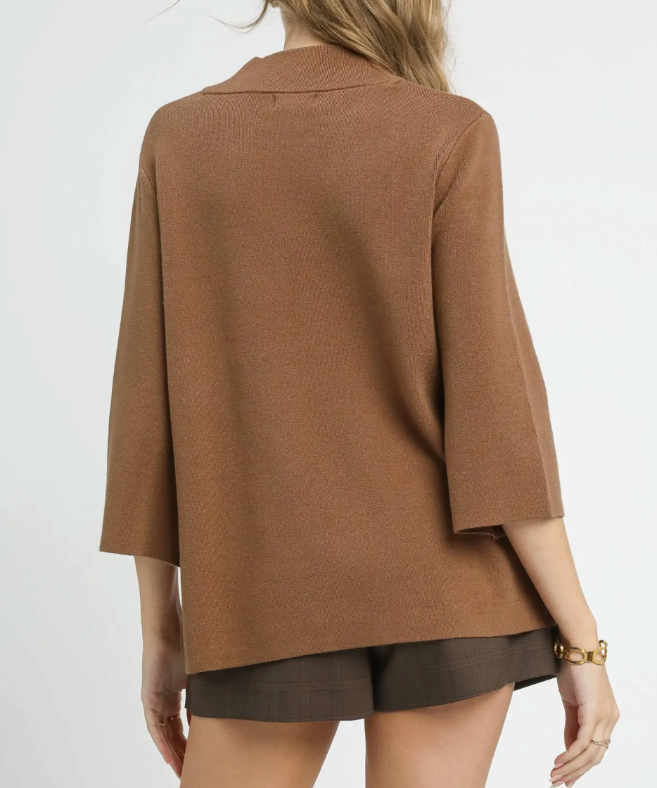 Mock Neck Knit Pullover Sweater-Mocha