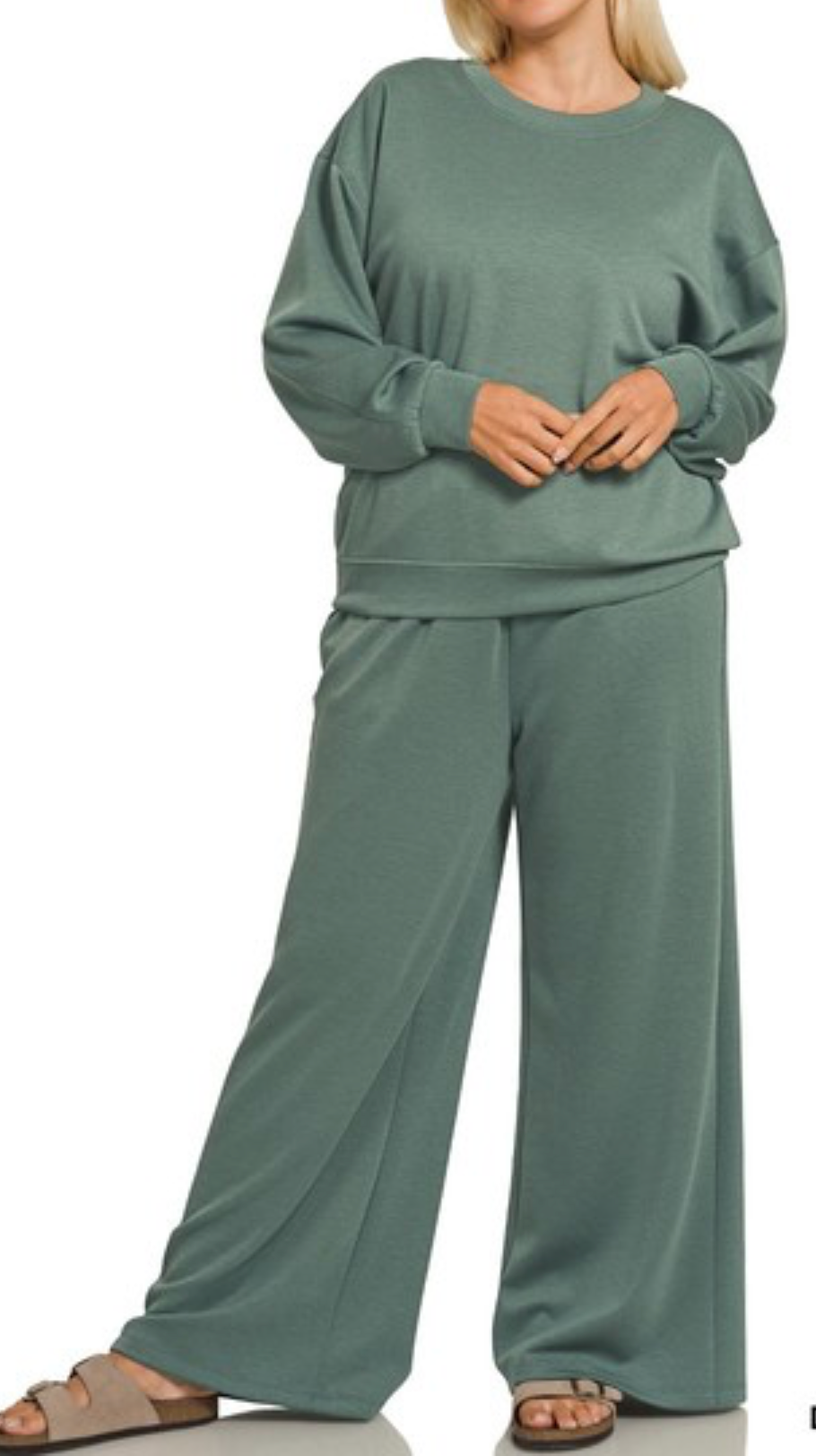 Curvy Sizes Scuba Crewneck Pullover and Pants Set, Dark Forest