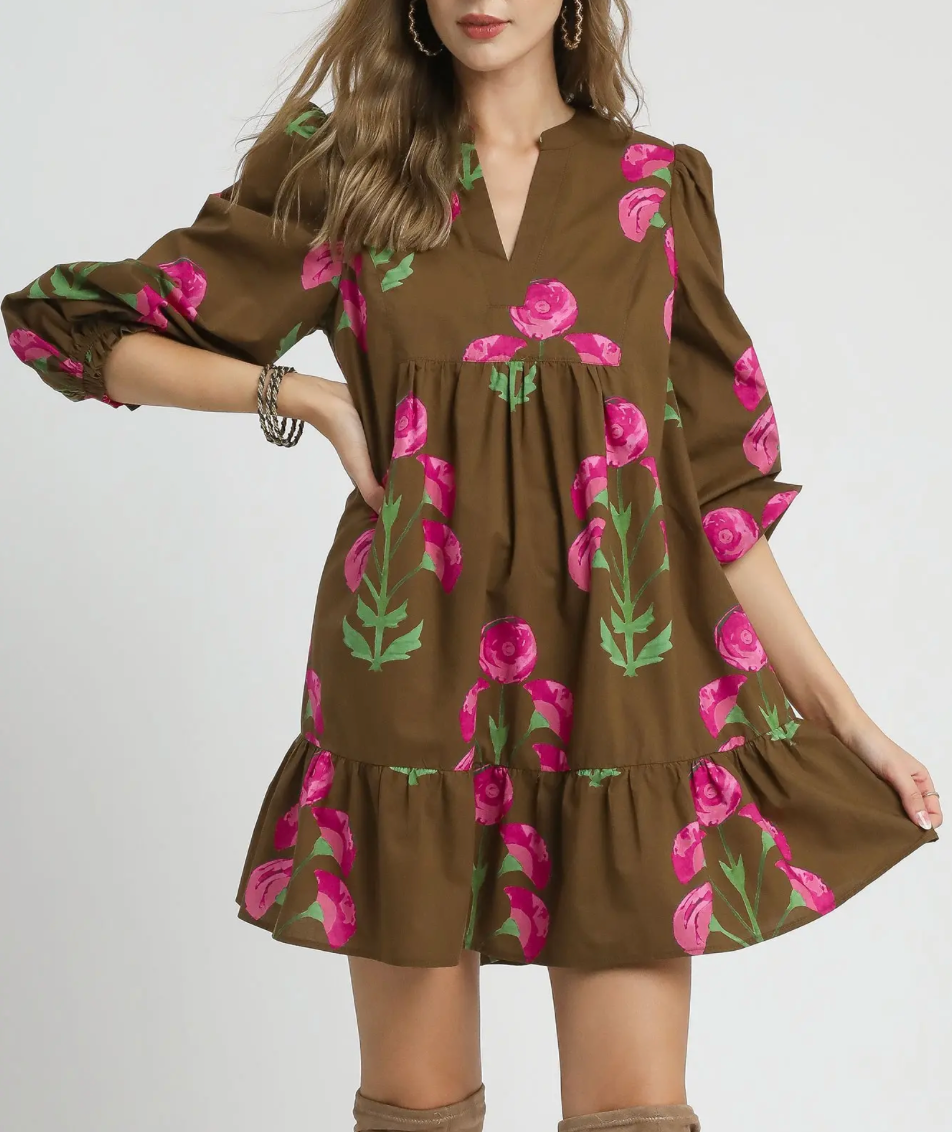 Mix Floral Babydoll Tunic Dress