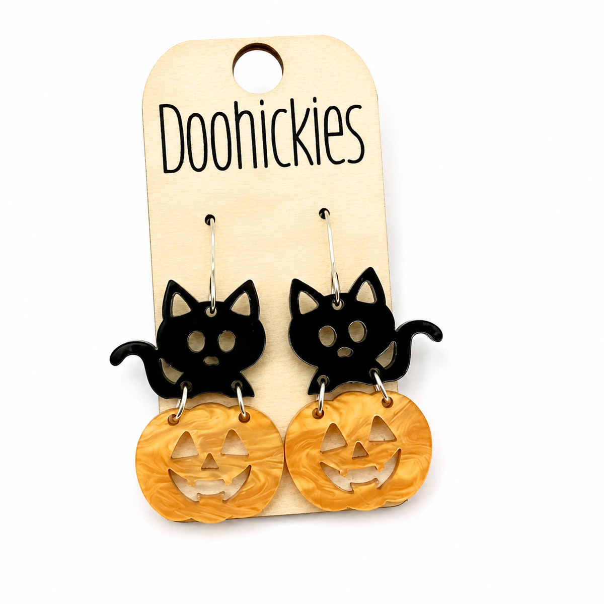 Kitty Pumpkin Dangle Halloween Earrings