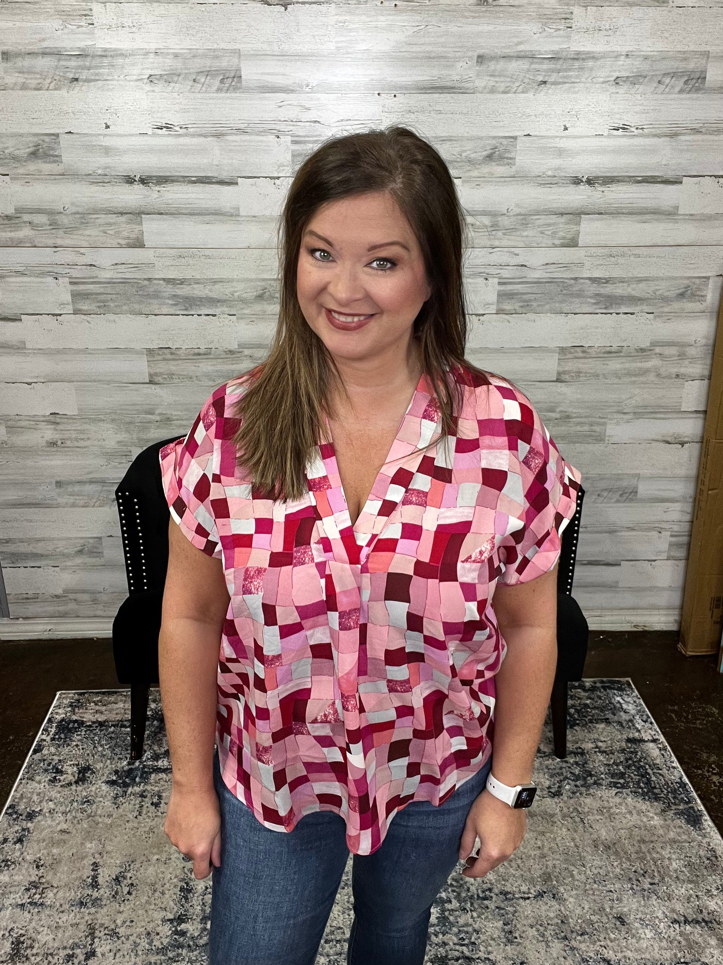 Block Print Top, Berry combo