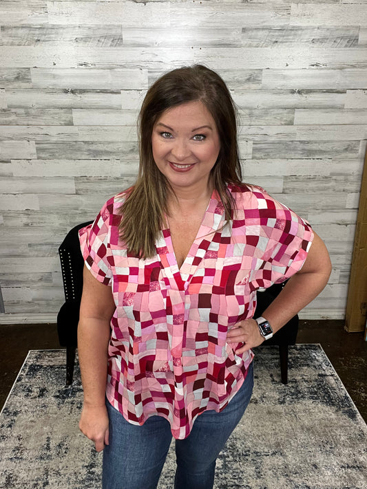 Block Print Top, Berry combo