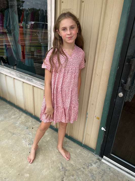 Girls Pink Leopard Midi Dress