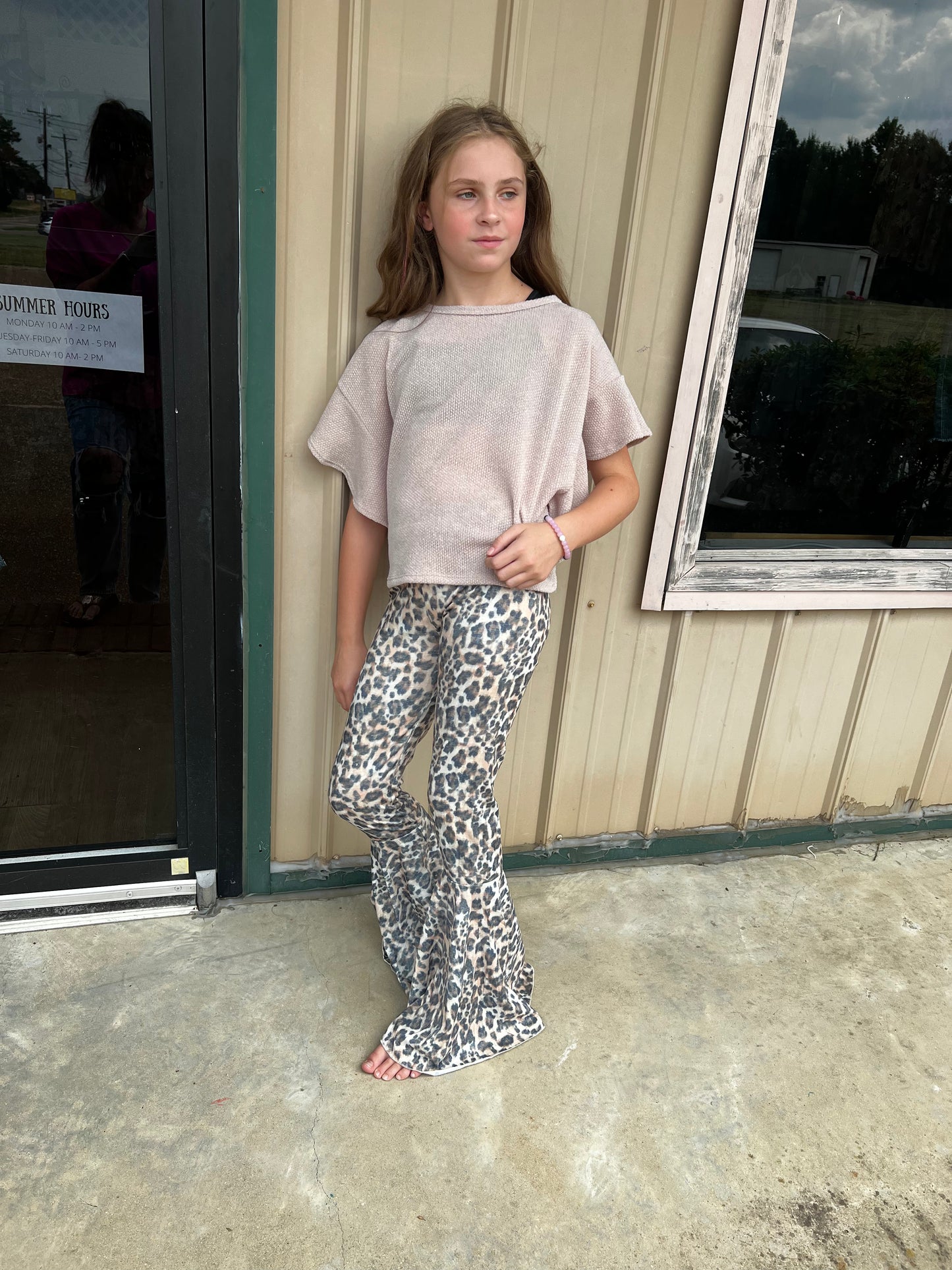 Girls Vintage Wash Leopard Flare Pants