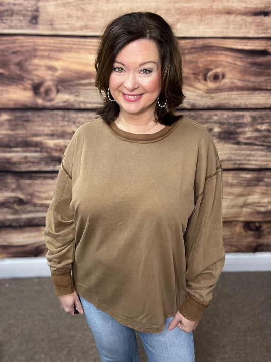 Mineral Wash Oversized Top, Brown