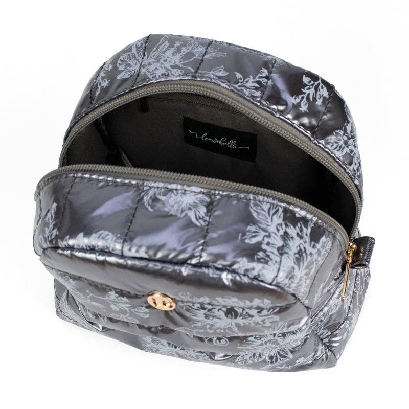 Cosmetic Puffer Makeup Travel Bag Glossy Floral Storm
