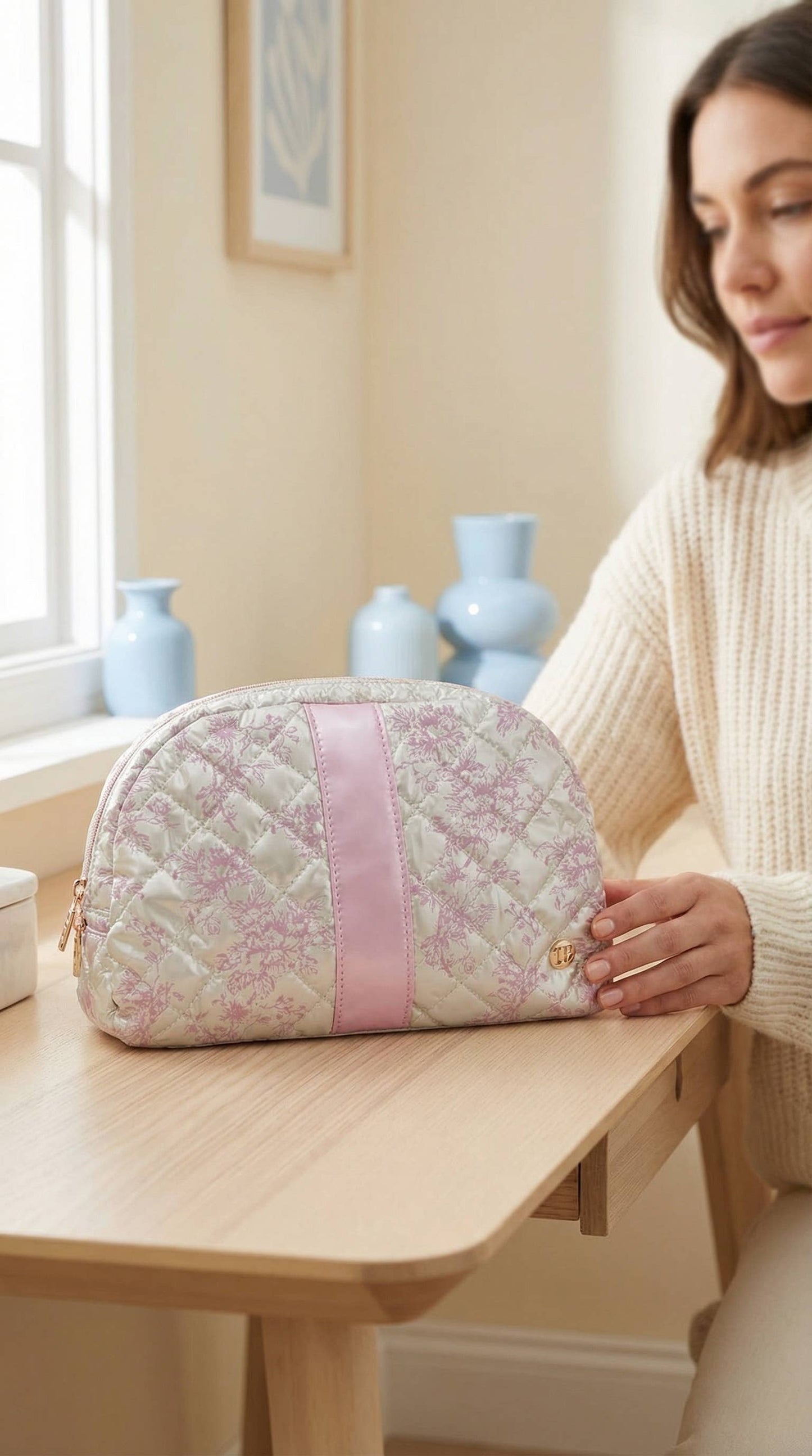 Cosmetic Makeup Bag Travel Pouch Pink Floral