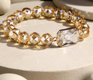 Beaded Stretch Bracelet with Crystal Stone-9 colors