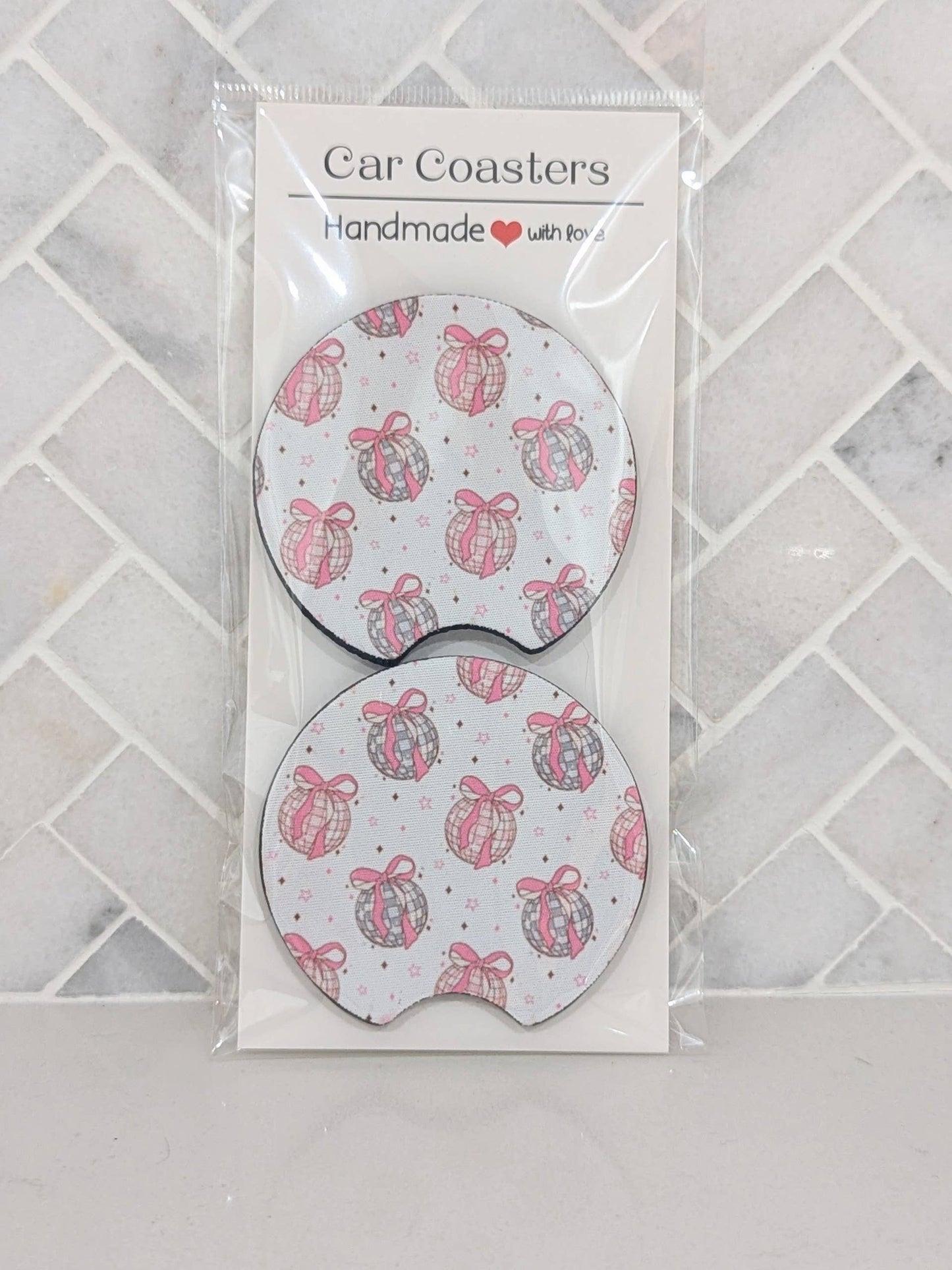 Disco Ball Bow Coquette Car Coasters