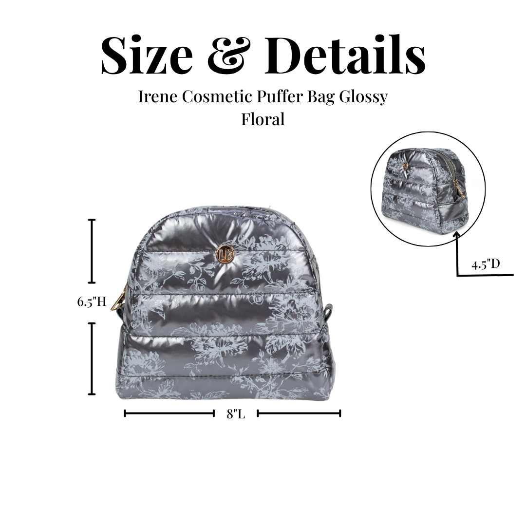 Cosmetic Puffer Makeup Travel Bag Glossy Floral Storm