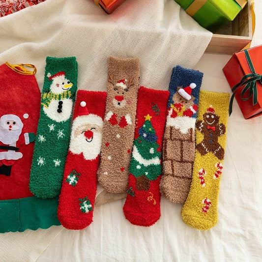 Cozy Holiday Christmas Character Fuzzy Crew Socks