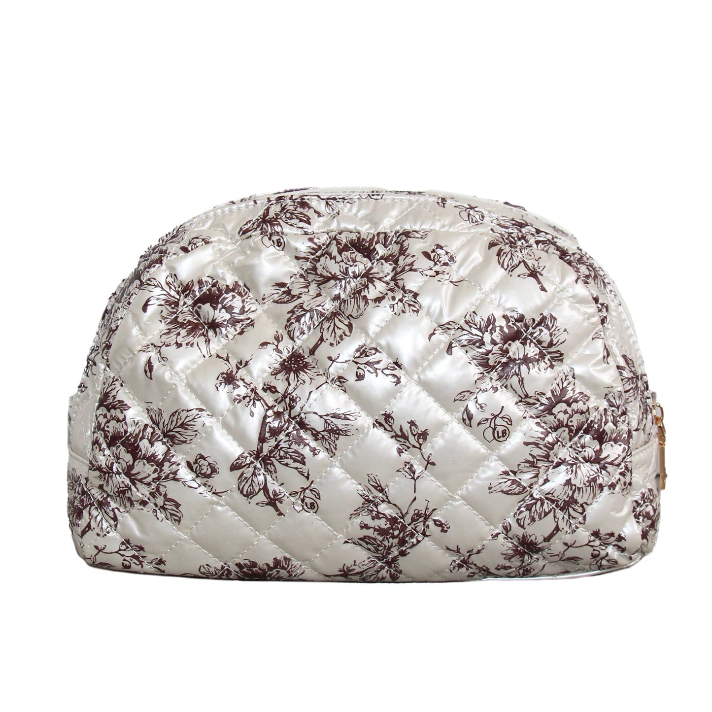Cosmetic Makeup Bag Travel Pouch Cappuccino Floral