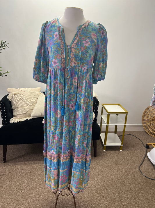 Floral Print Maxi Dress, Mint Blue
