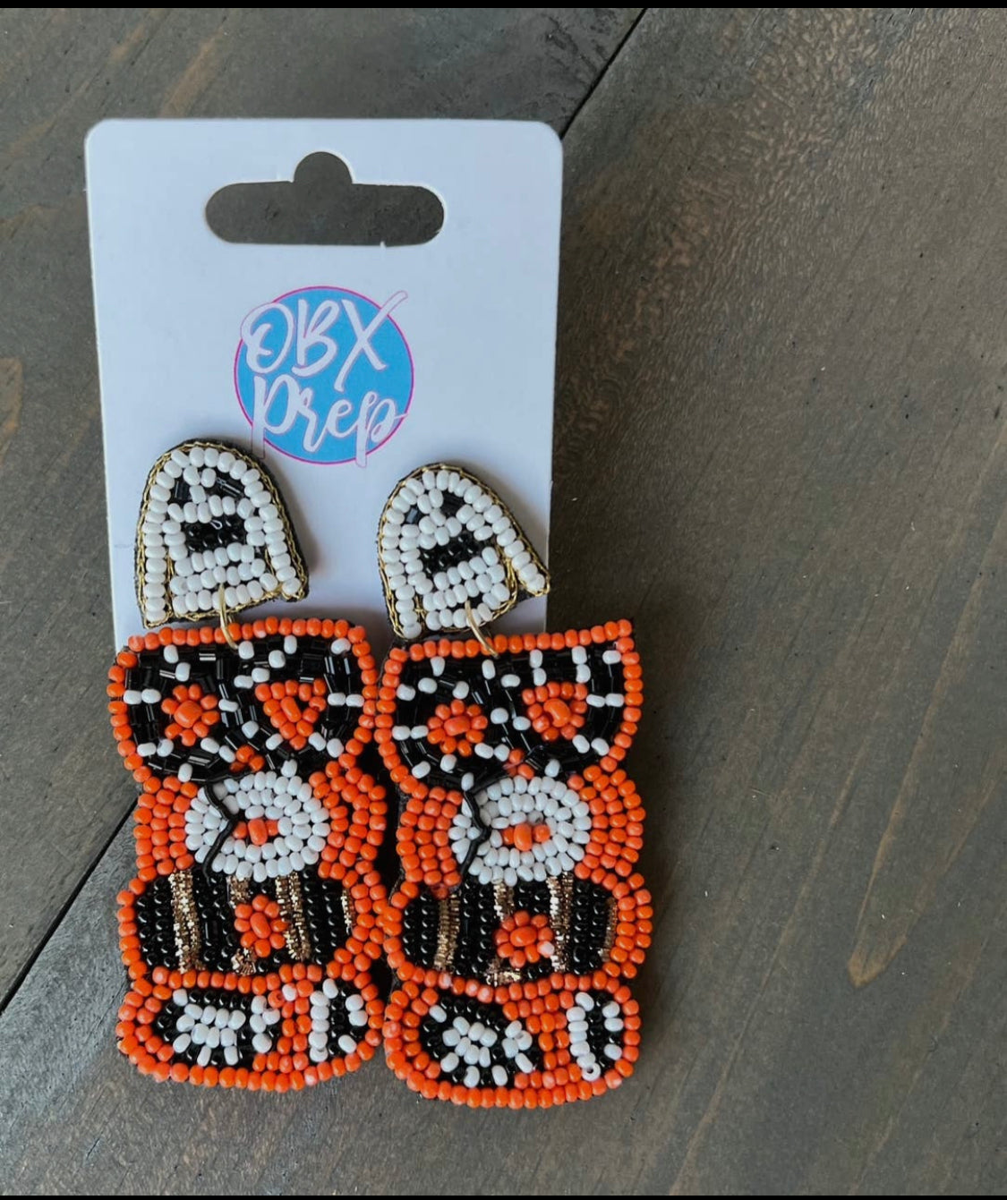 Halloween Boo Ghost seed bead earrings