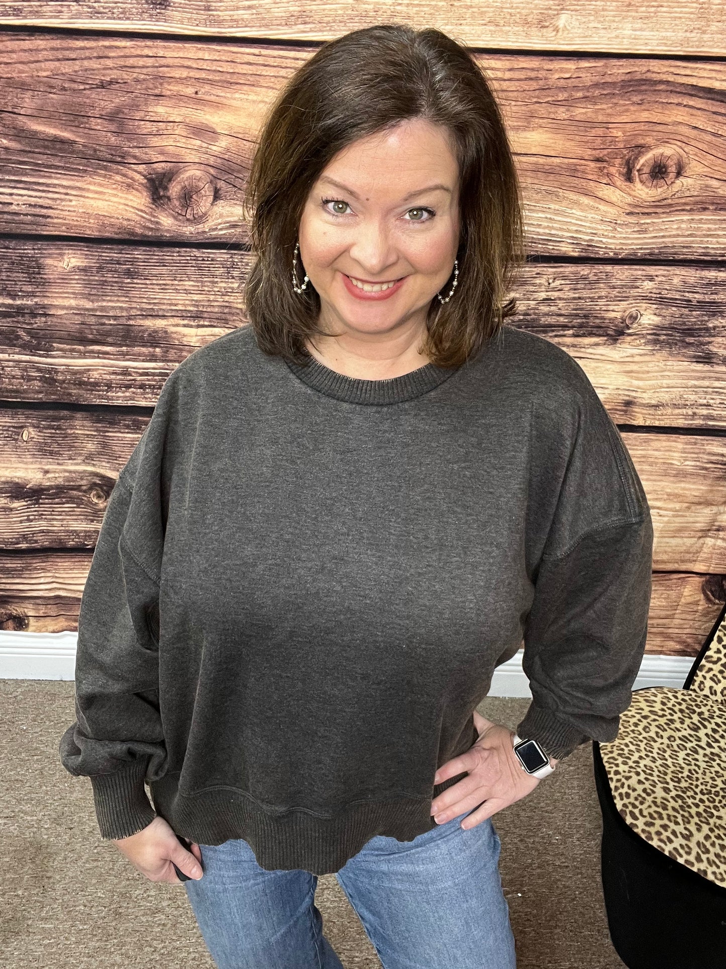 Plus Acid Wash Fleece Oversized Pullover, Black