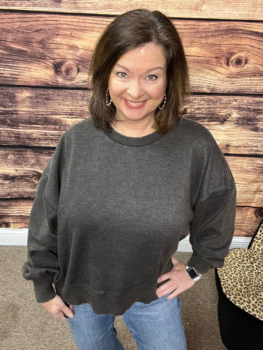 Plus Acid Wash Fleece Oversized Pullover, Black