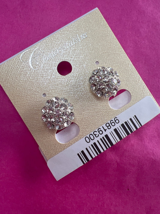 Silver Crystal Round Clip Earrings-20076c100