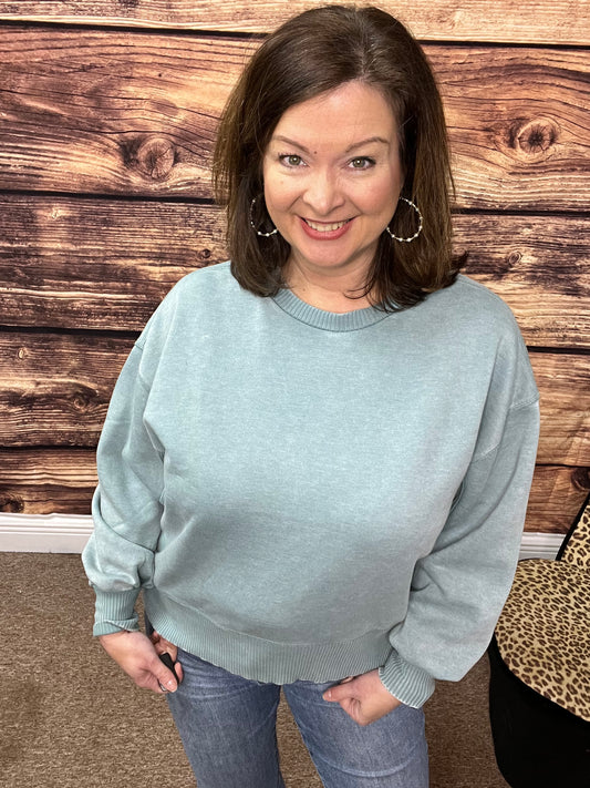 Acid Wash Fleece Oversized Pullover, Ash Blue