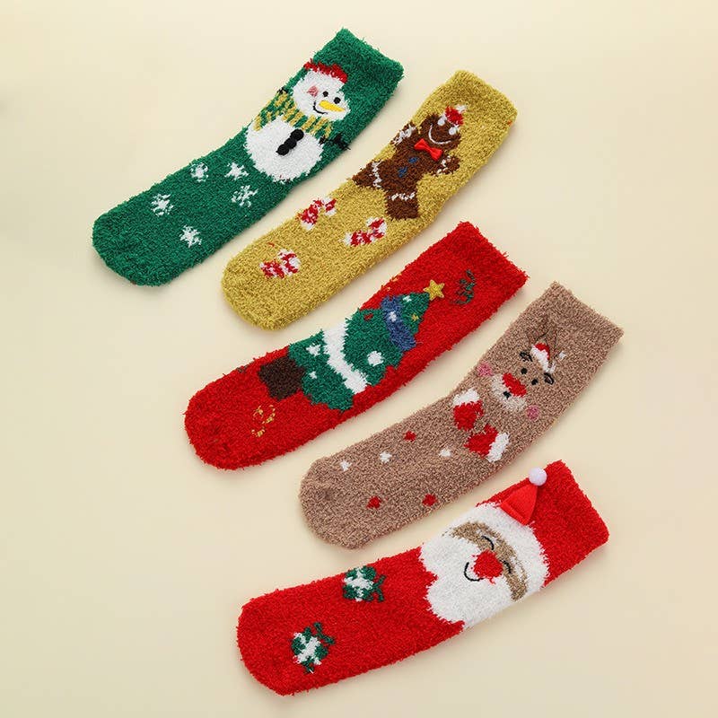 Cozy Holiday Christmas Character Fuzzy Crew Socks