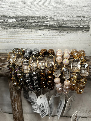 Beaded Stretch Bracelet with Crystal Stone-9 colors