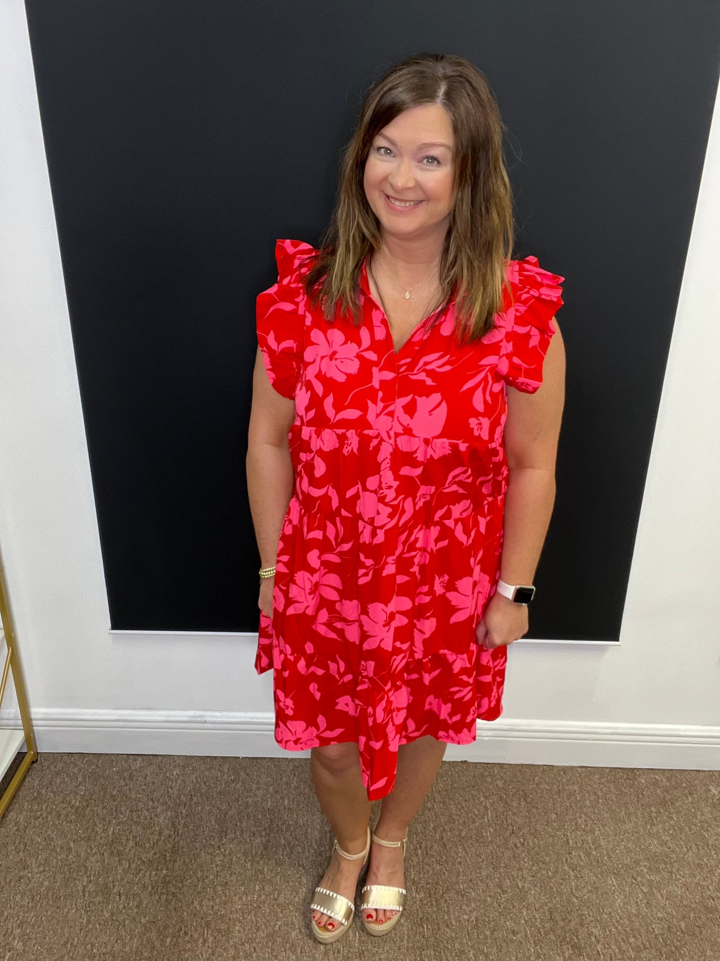Floral Print Collared Tiered Dress
