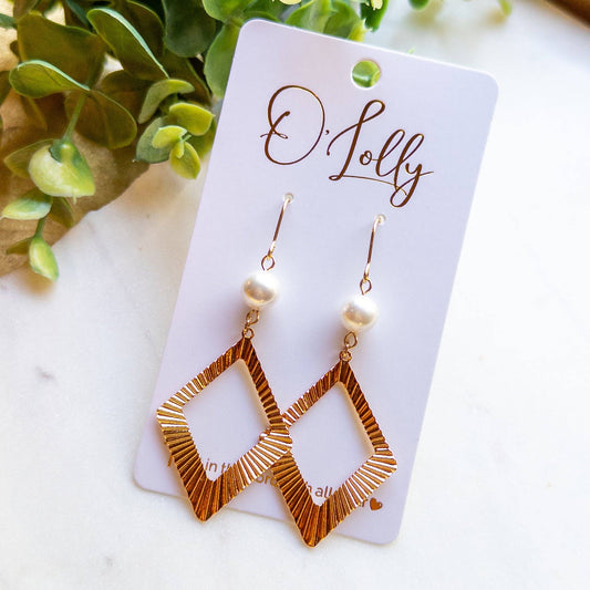 Gold Geometric Pearl Dangle Earrings
