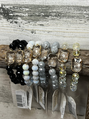 Beaded Stretch Bracelet with Crystal Stone-9 colors