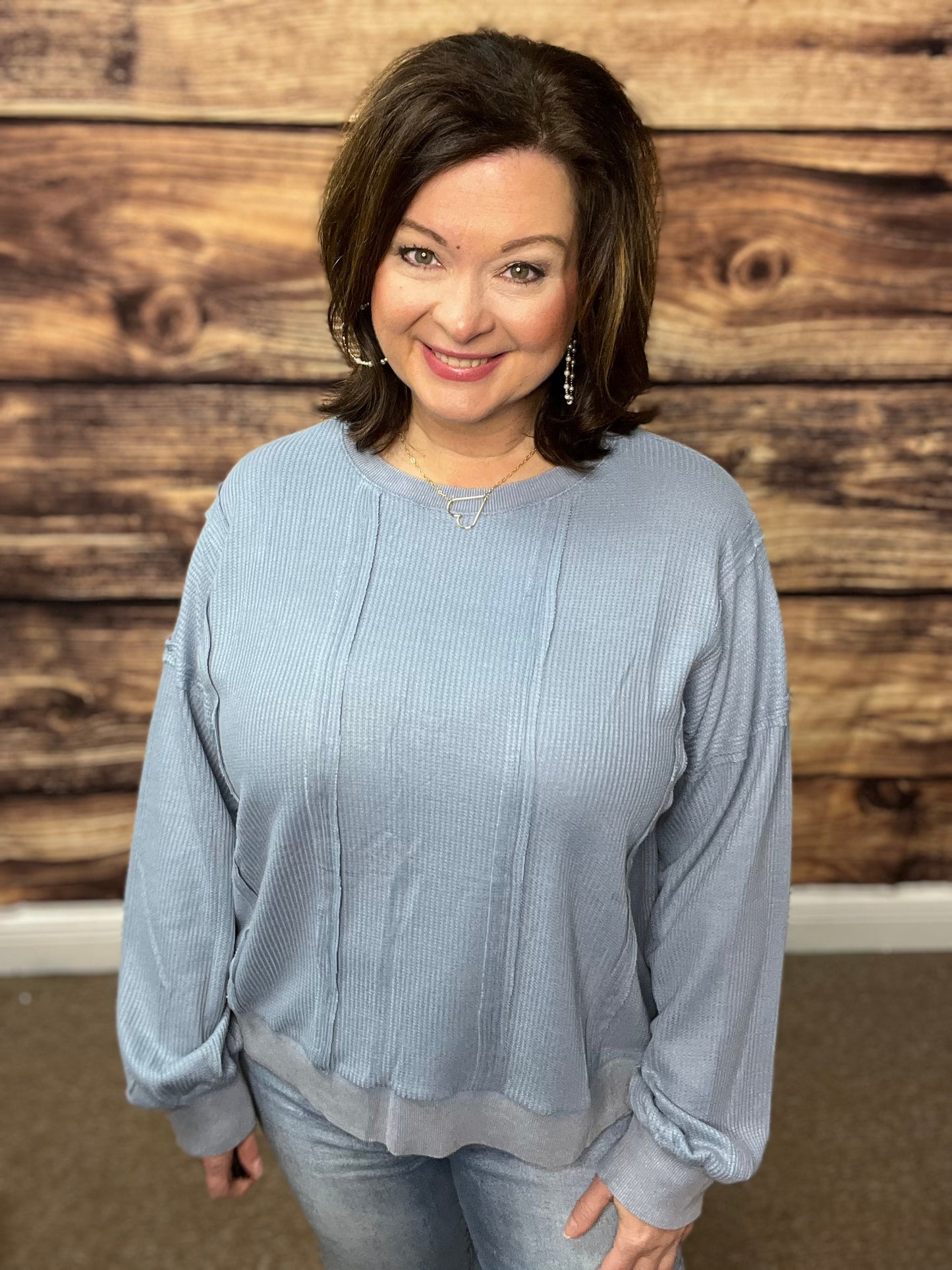 Acid Washed Thermal Pullover, Blue