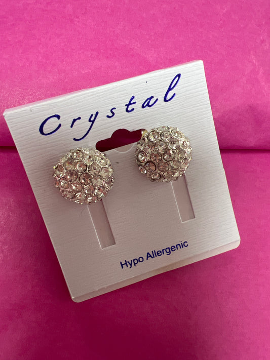 Silver Crystal Circle Clip Earrings-21047c100