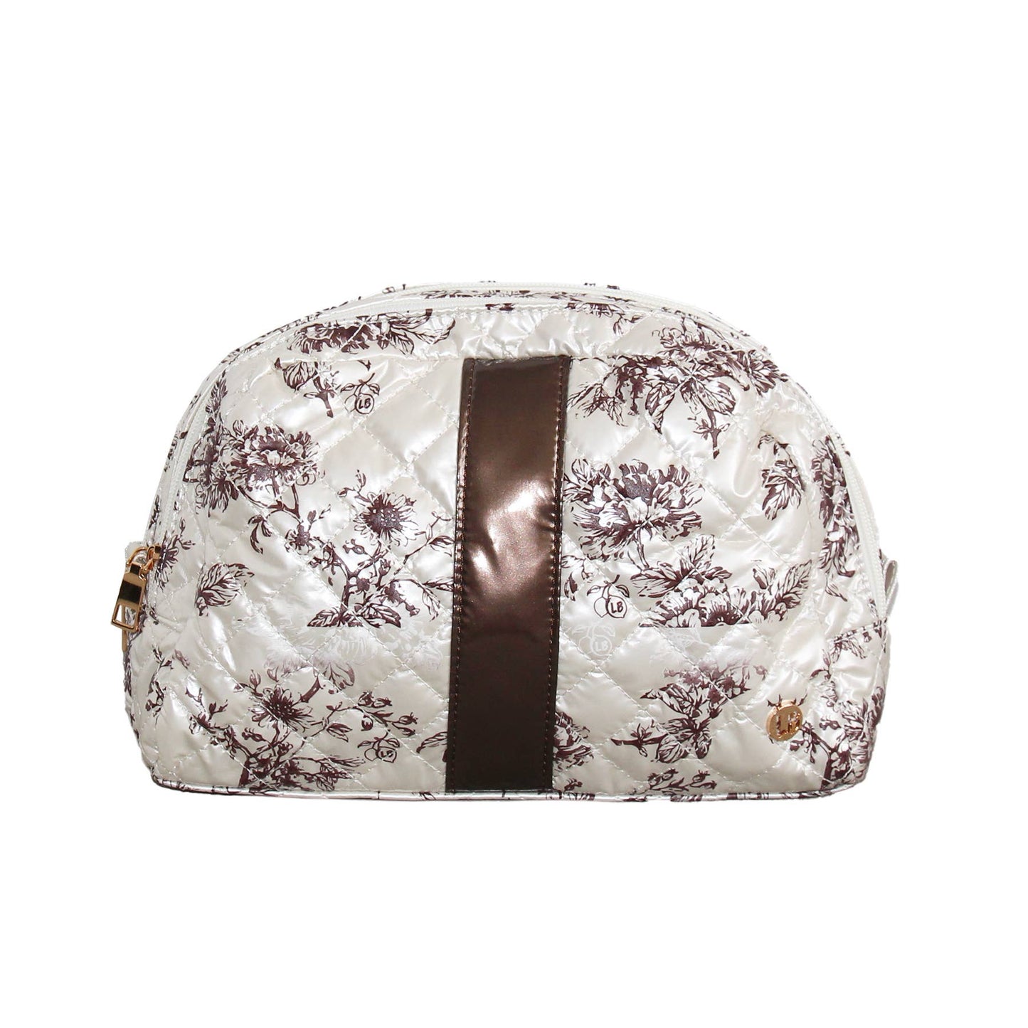 Cosmetic Makeup Bag Travel Pouch Cappuccino Floral