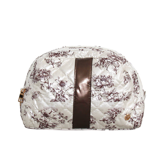 Cosmetic Makeup Bag Travel Pouch Cappuccino Floral