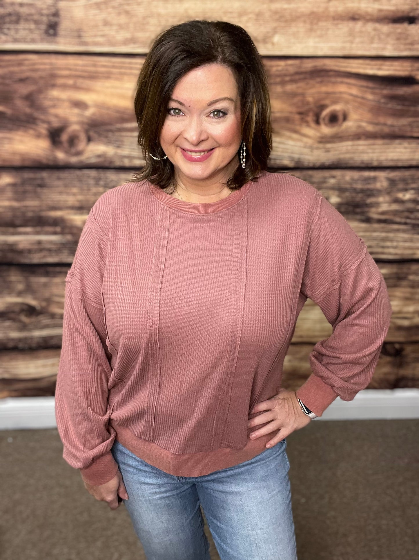 Acid Washed Thermal Pullover, mauve