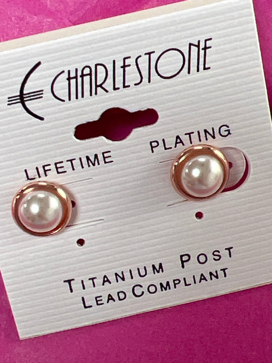 Fashion Earrings Rose Gold Plated Faux Pearl Clip On Earrings- 25721c600