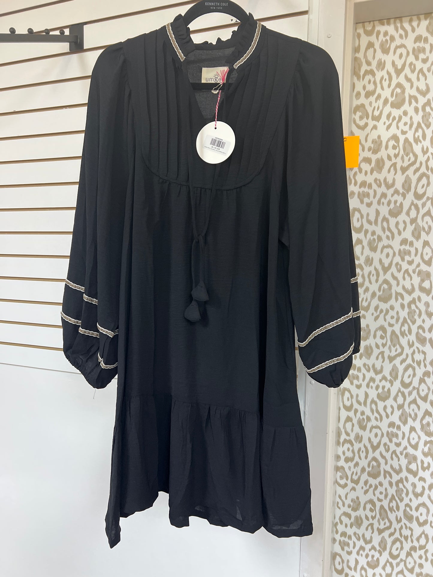 K1336-Pleated Smock Tiered Mini Dress, Black