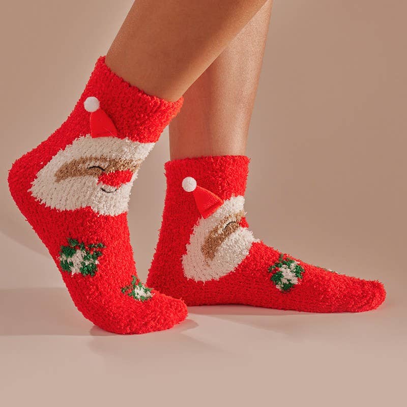 Cozy Holiday Christmas Character Fuzzy Crew Socks