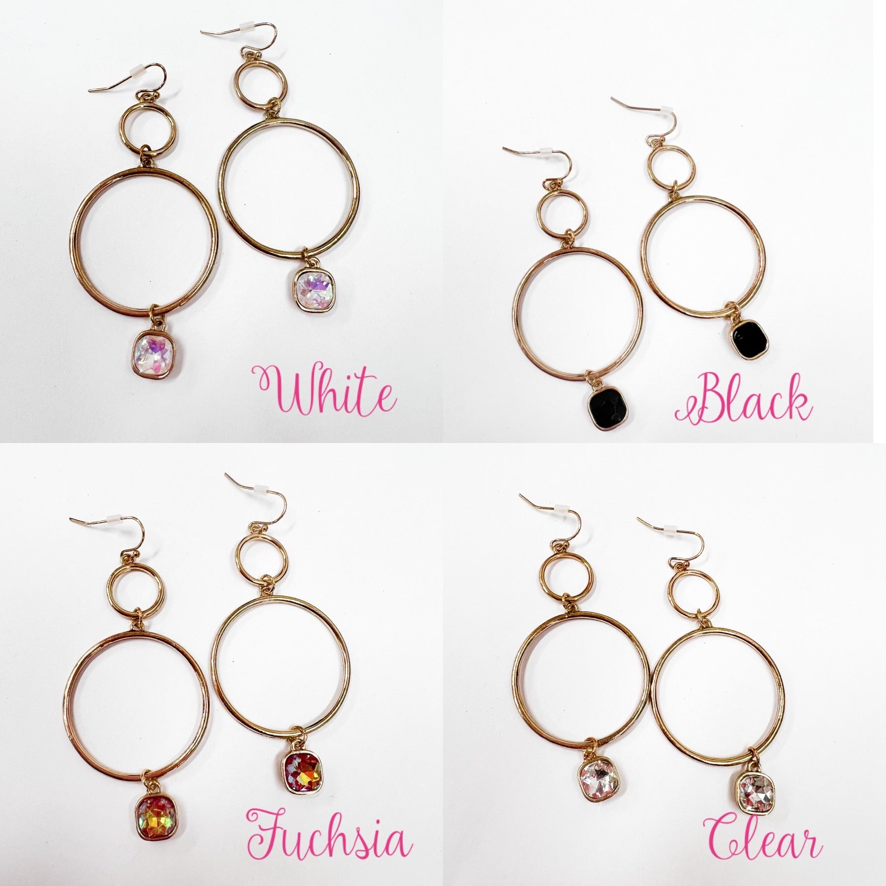 Gem Stone Hoop Earrings