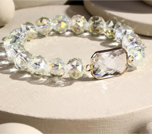 Beaded Stretch Bracelet with Crystal Stone-9 colors