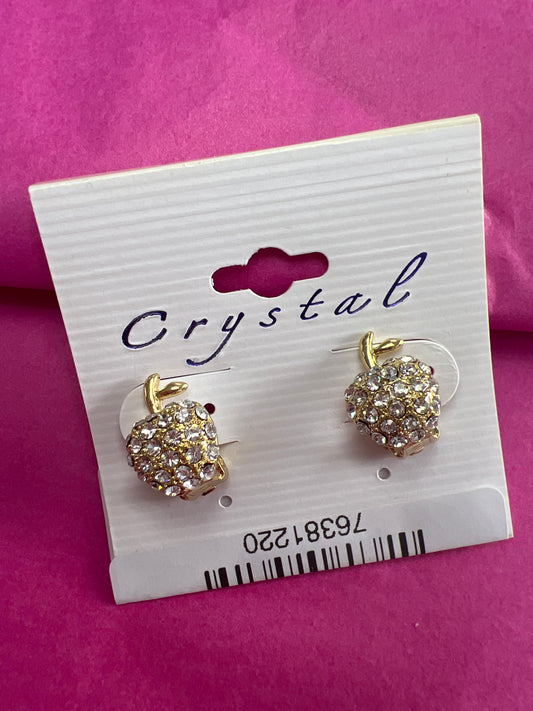 Wedding Gold Crystal Rhinestone Apple Clip Earrings- 22012C200