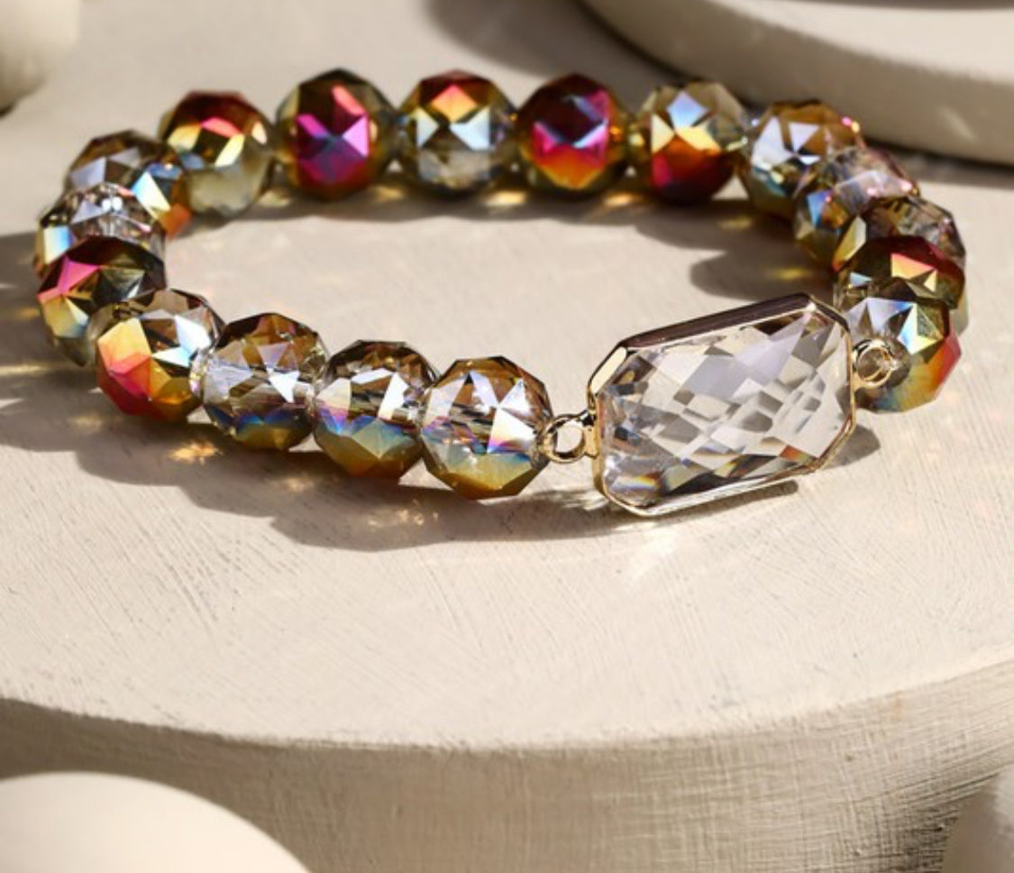 Beaded Stretch Bracelet with Crystal Stone-9 colors