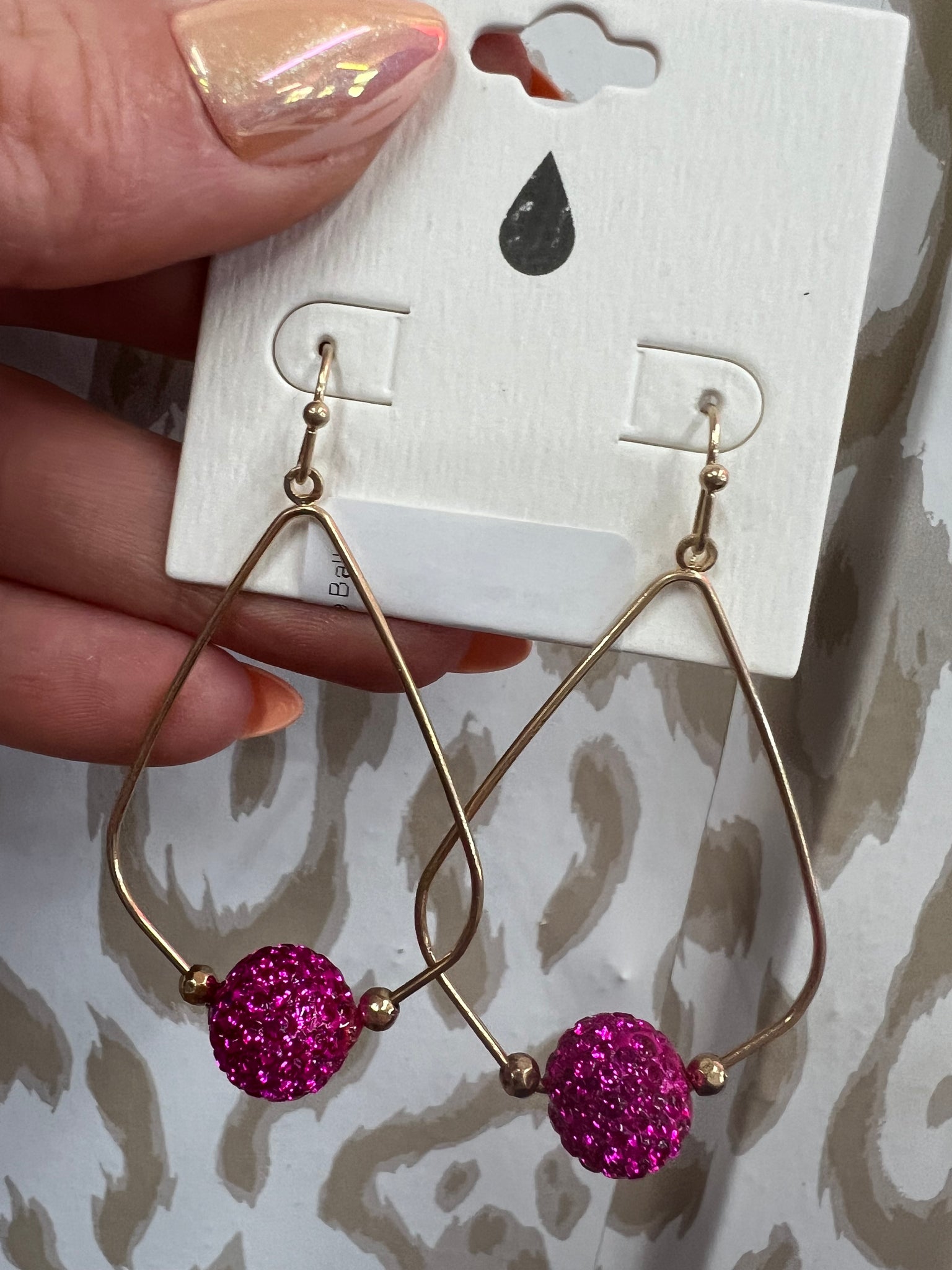 Teardrop Dangle Earrings with Rhinestone Ball