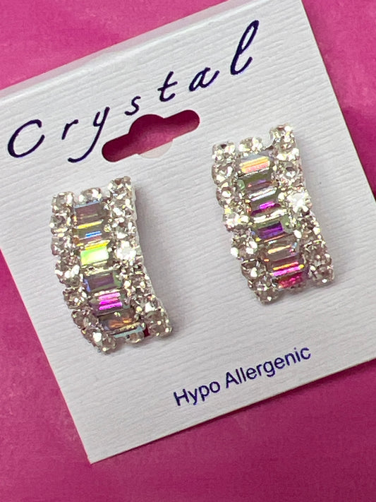 Silver Crystal Rhinestone Semi Circle Clip Earrings-20105C101