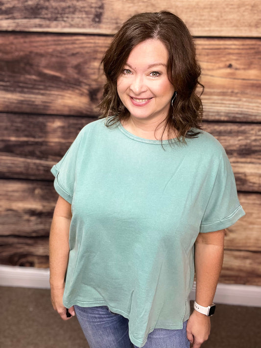Mineral Wash Oversized Rolled Sleeve Tee-3 colors