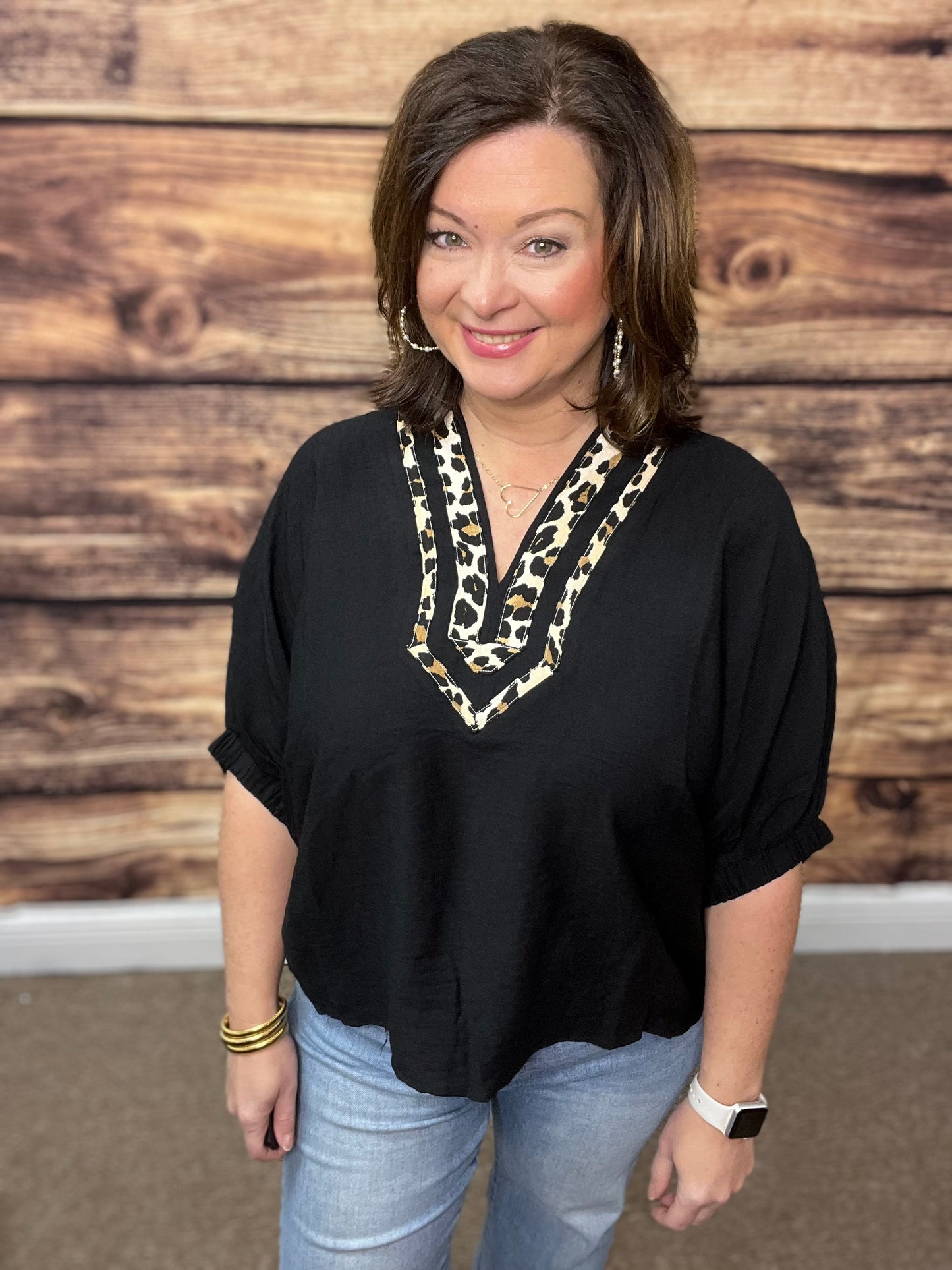 Black Top with Leopard Detail